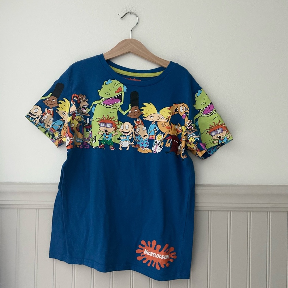 Nickelodeon Boys 14/16 90s Y2K Cartoon Graphic Print Blue T-Shirt